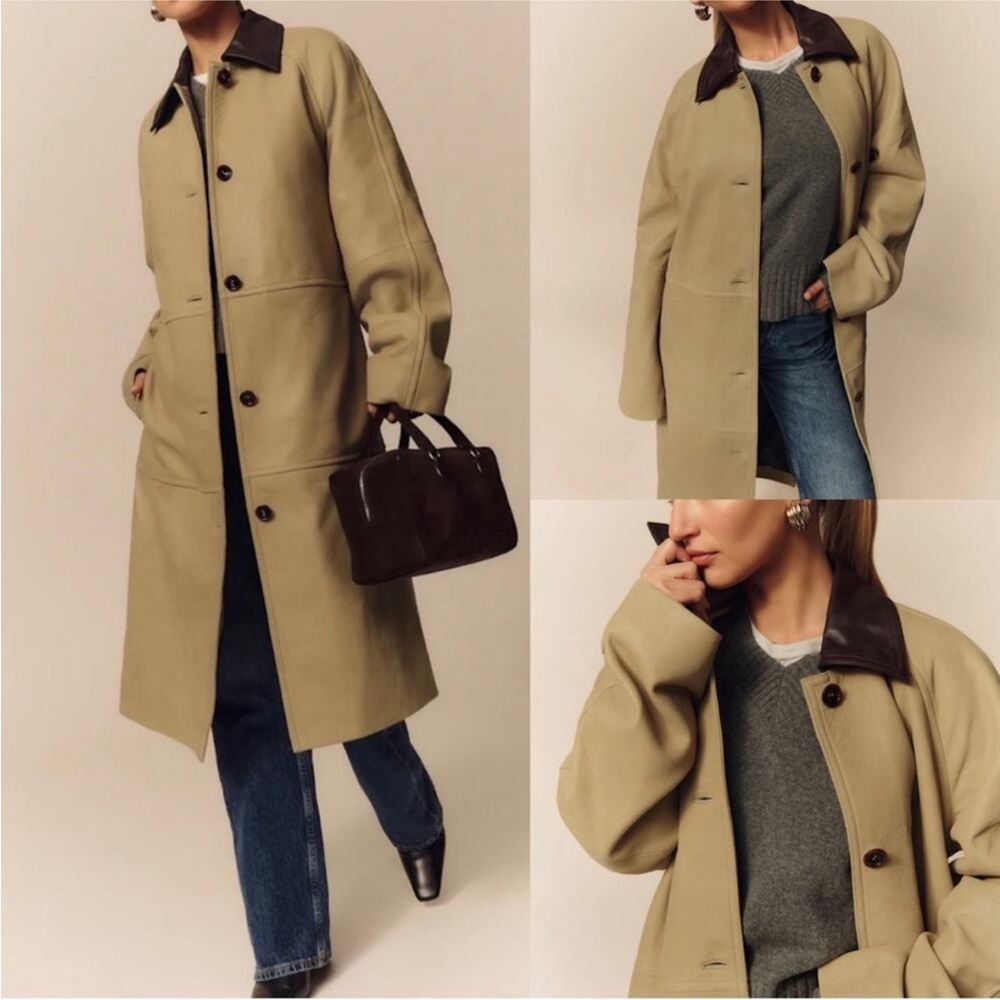 NEW NWT Reformation Veda Beck Leather Trench - Oat Mole